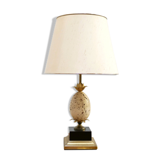 Vintage travertine ostrich egg lamp