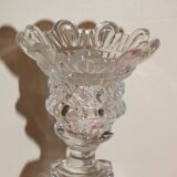 19th century candlestick in molded glass decorated with roses and lions