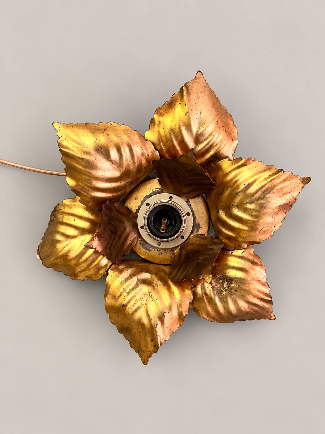 Pair of gold metal flower wall lights – 1960s/70s
