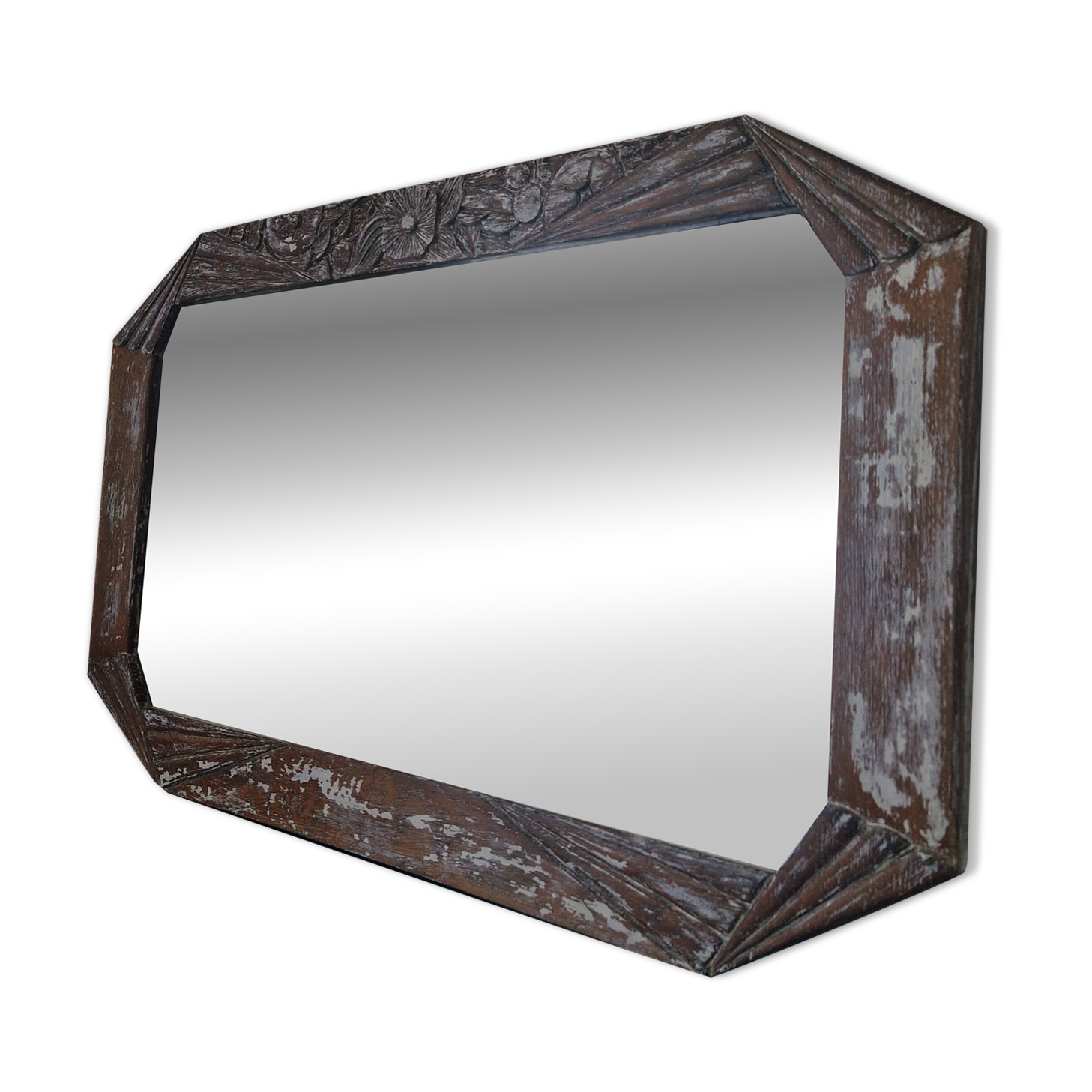 Vintage Art Deco carved wood mirror from the 1940s/50s