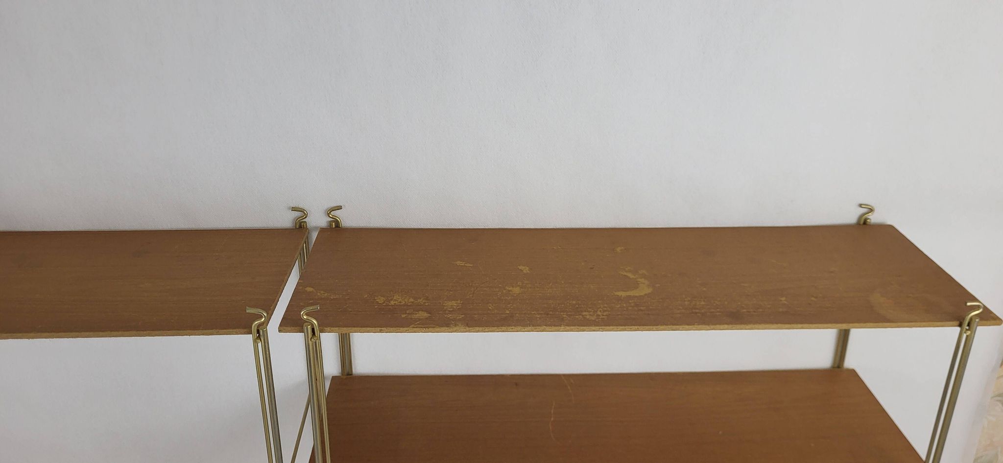 String Shelf Wood and gold metal 1960's