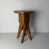 Midcentury brutalist artisanal rustic handcrafted stool, France 1960s