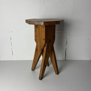 Midcentury brutalist artisanal rustic handcrafted stool, France 1960s