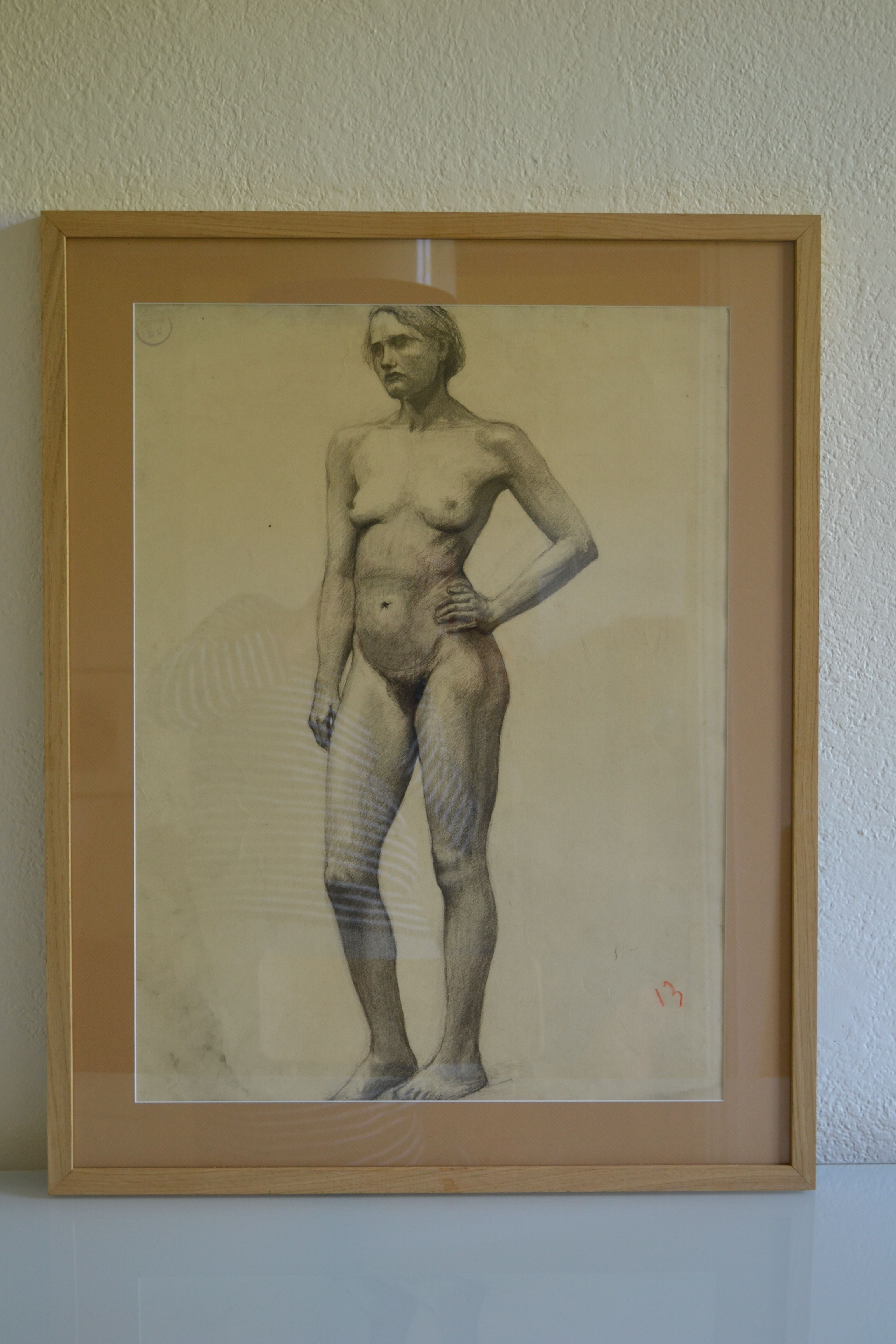 Dessin au fusain femme nu academique circa 1900