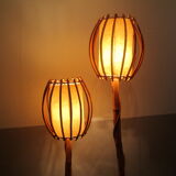 Floor lamp rattan 2 bulbs