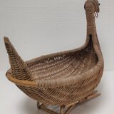 Zoomorphic basket bird, wicker braided vintage
