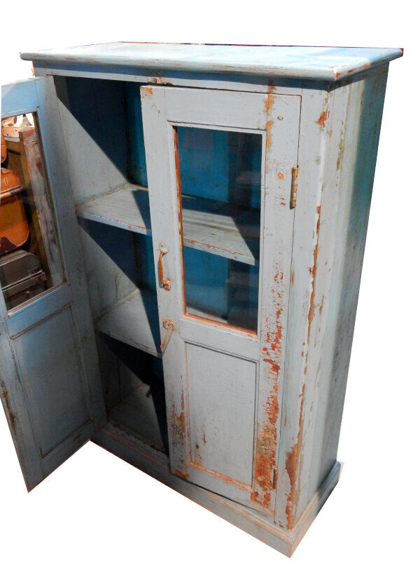 Blue patinated wardrobe in teak, furniture from India