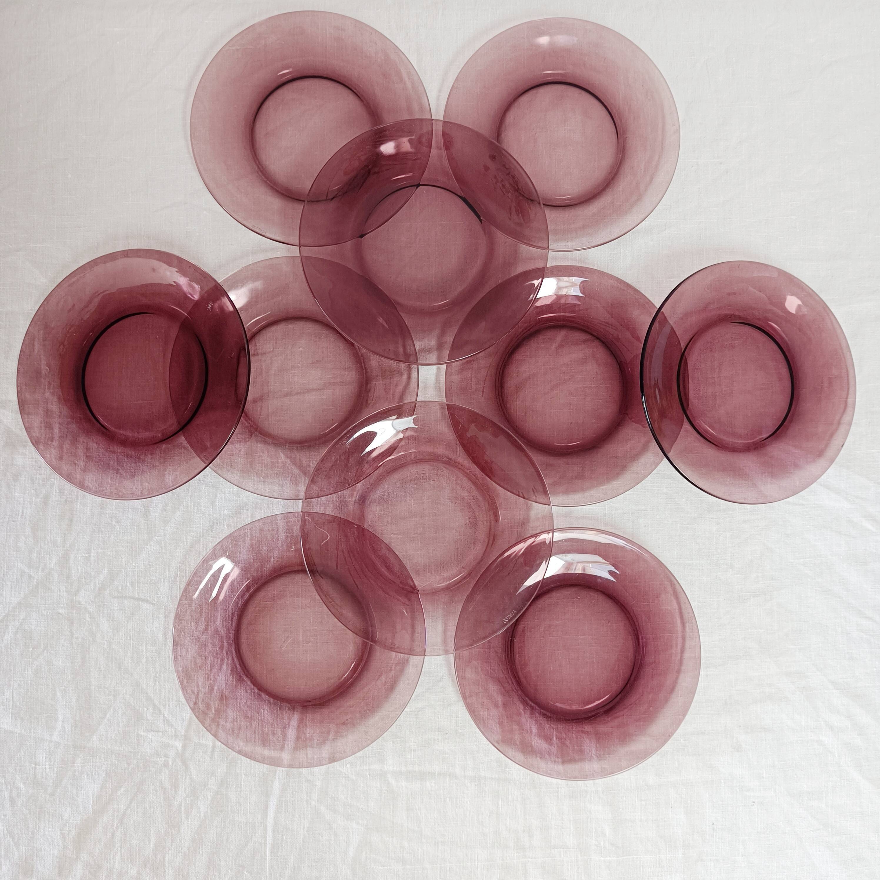10 Vereco dessert plates in plum glass
