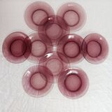 10 Vereco dessert plates in plum glass