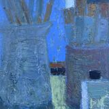 Vintage Modernists Oil Painting Blue Still Life By Svan Grandin Mid 20th Century