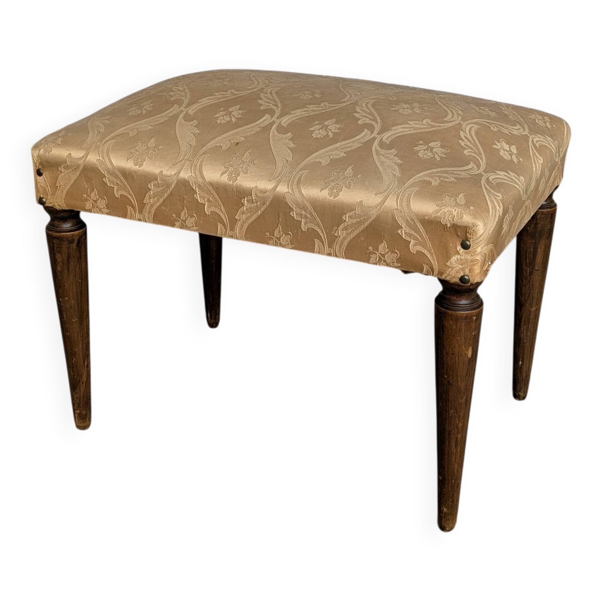 Vintage Gold Fabric Foot stool: Mid-Century Ottoman Tabure, 1970s