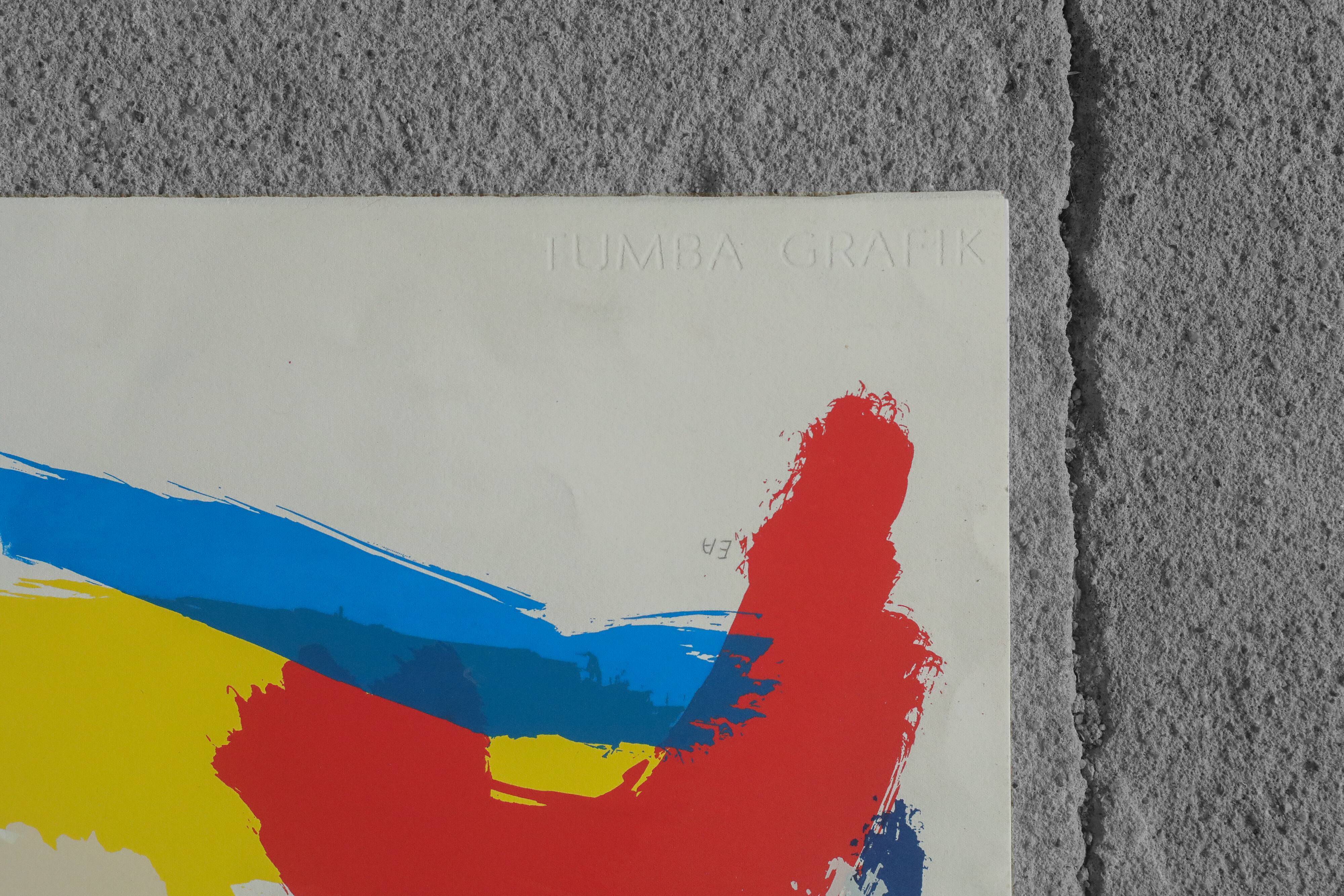 Colour lithograph, Bengt Lindström, 1995, The Giant on the Mountain,