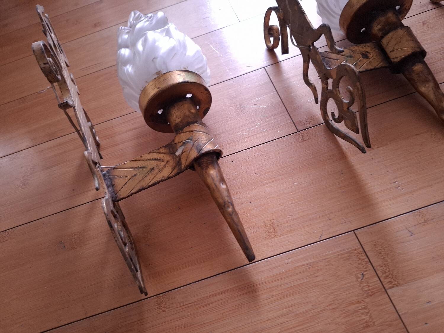 3 gold metal torchere wall lights