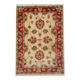 Tapis traditionnel en laine crème, petit tapis oriental à motifs floraux rouges 86 x 123 cm