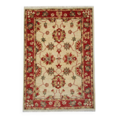Tapis traditionnel en laine crème, petit tapis oriental à motifs floraux rouges 86 x 123 cm