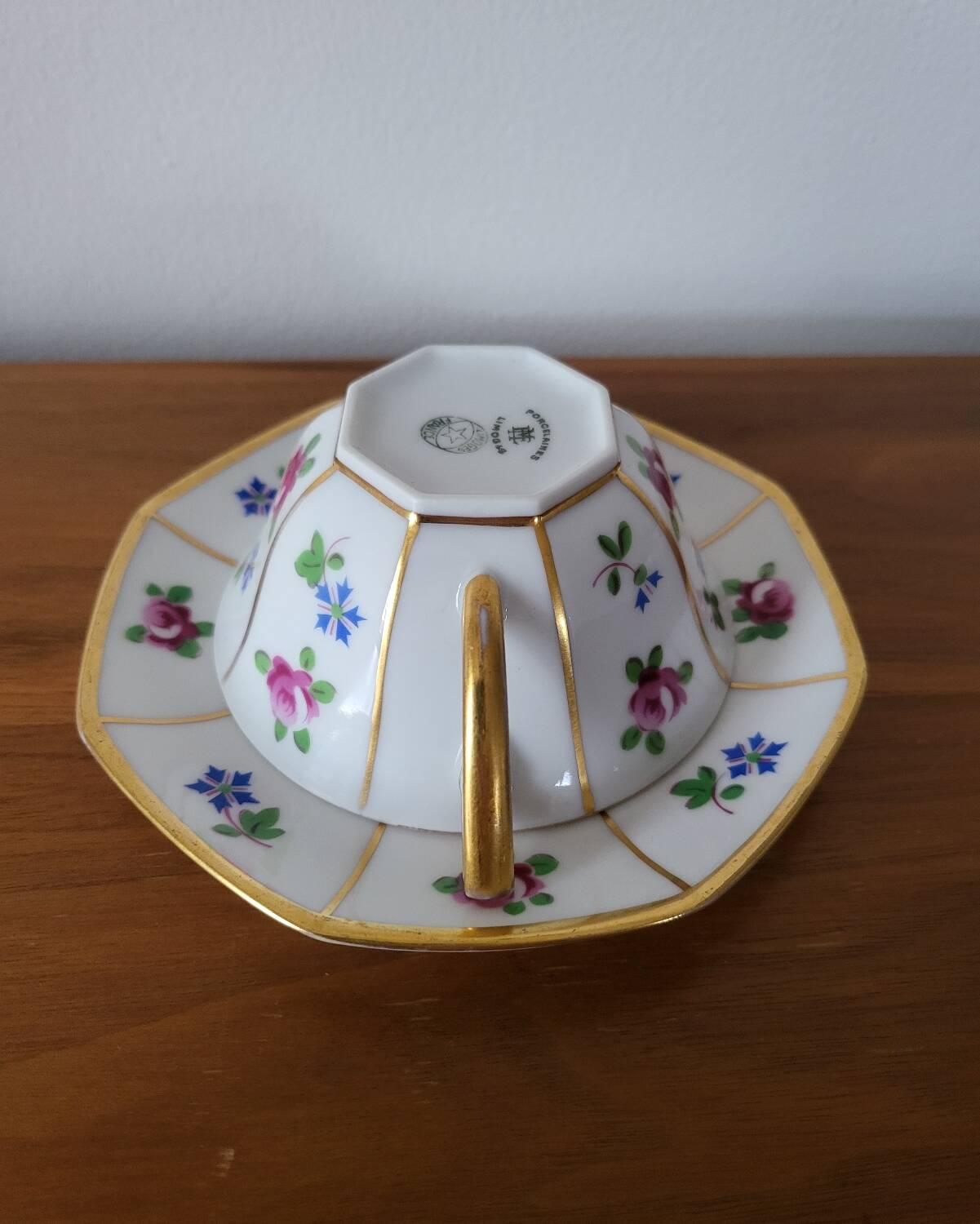 Limoges Porcelain Cup with Decor of Barbel Fish and Roses