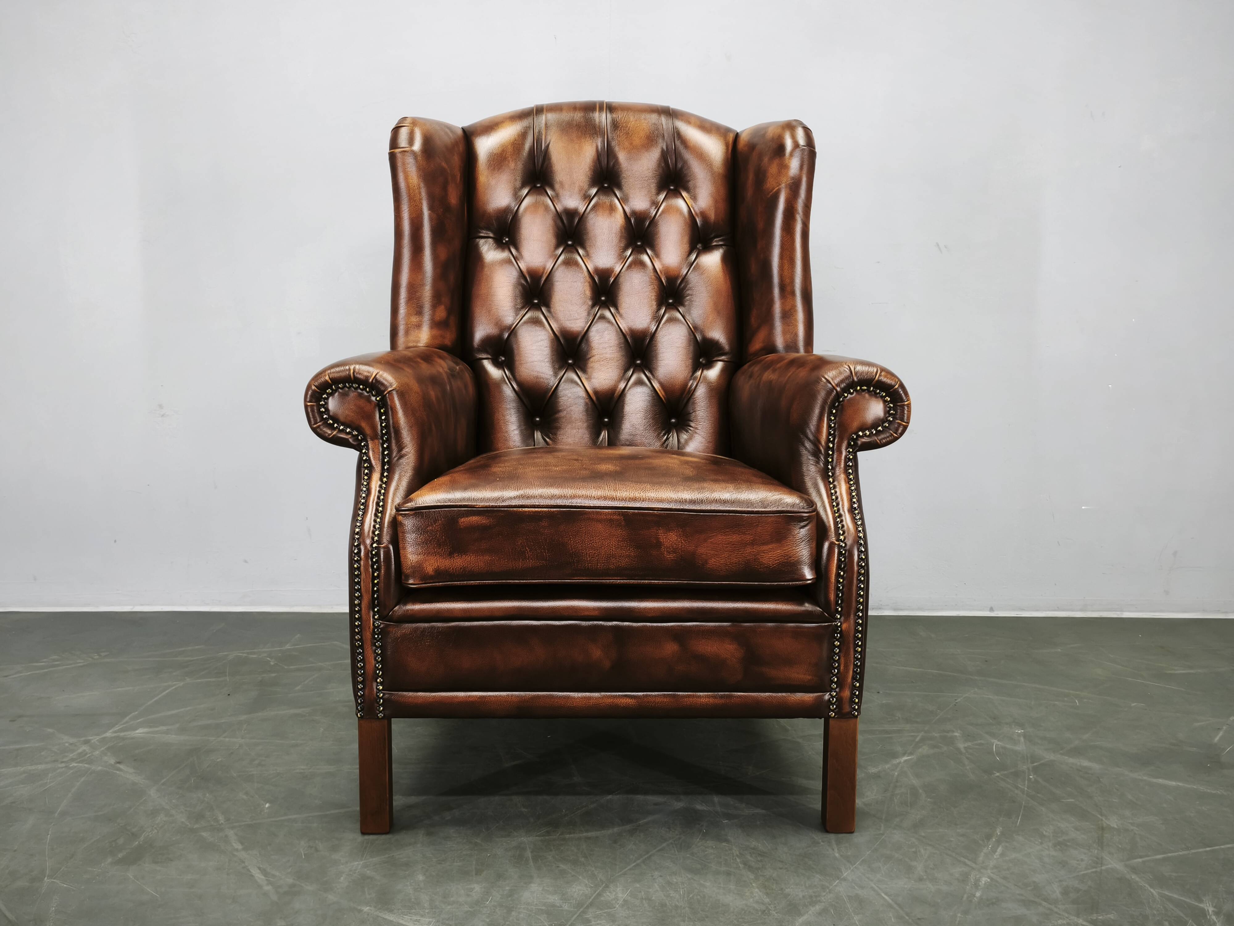 Contemporary Handmade Chesterfield Leather Wingback Armchair 2010s