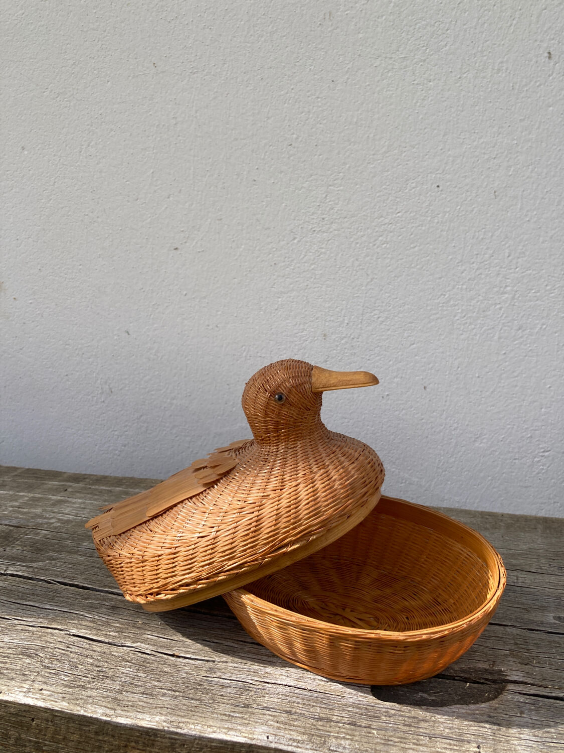 Vintage woven rattan duck box