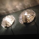 Pair of ice glass and brass wall lights by Limburg / vintage 60s-70s