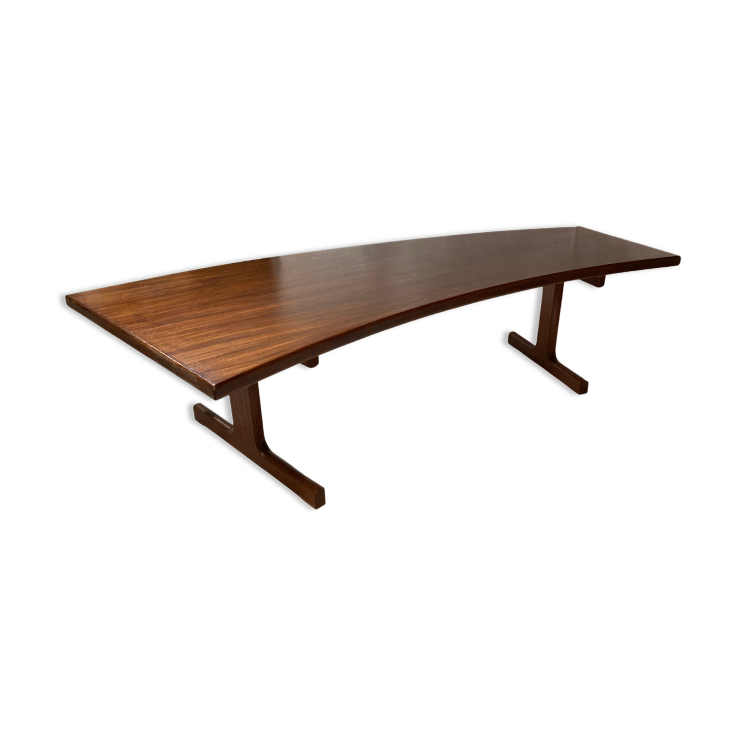 Teak veneered kidney shaped curved coffee table