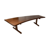 Table basse incurvée en forme de rein plaqué teck