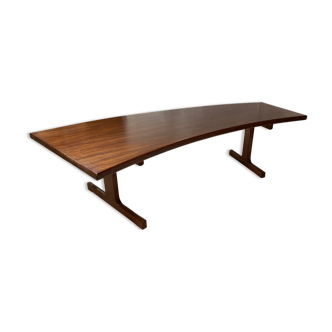 Teak veneered kidney shaped curved coffee table