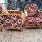 Pair club art deco armchair, carved wood structure, period 1930/50