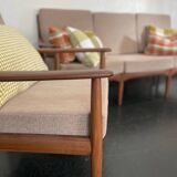 Vintage Scandinavian teak lounge — 3-seater sofa and two armchairs.