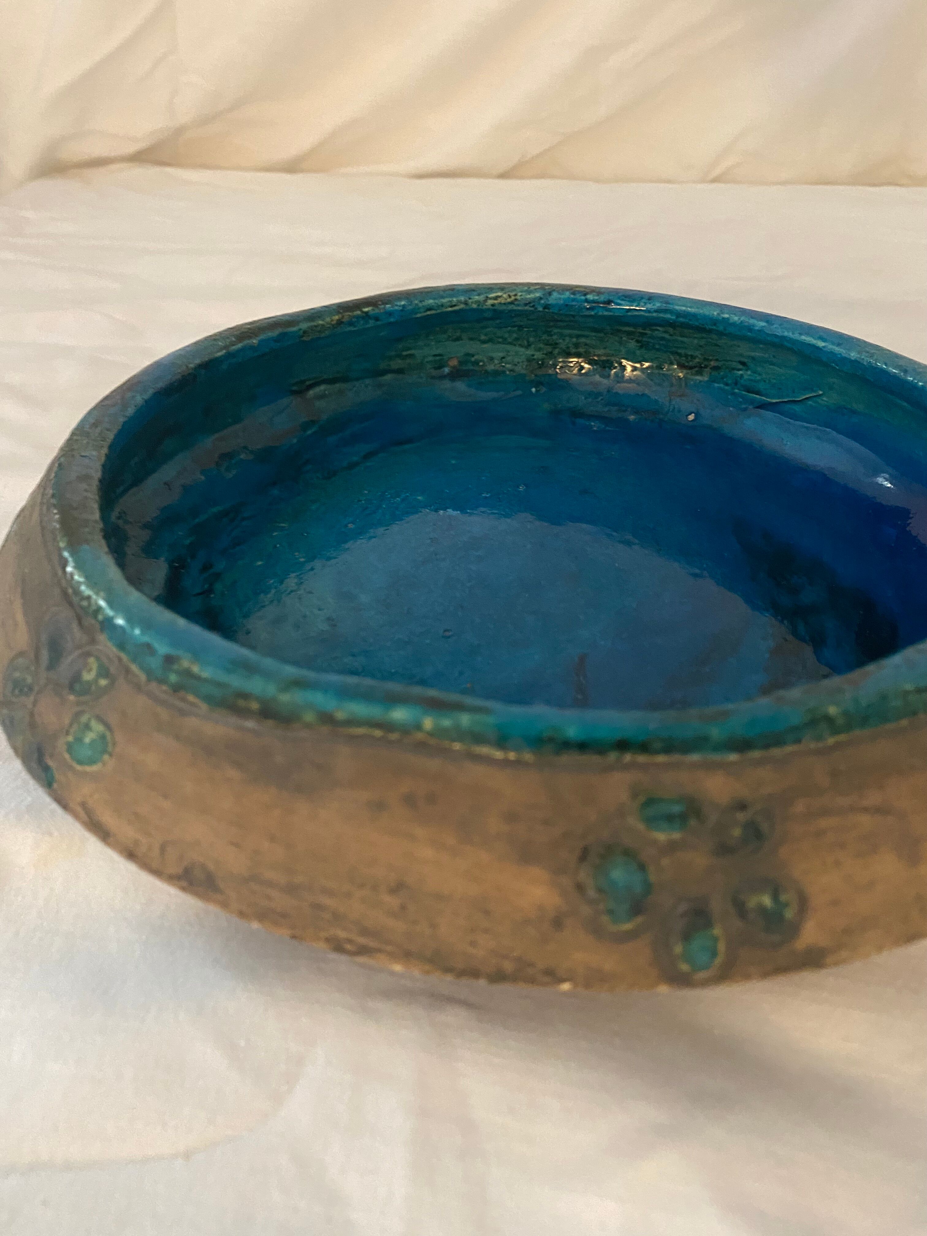 Blue and grey ceramic pottery dish