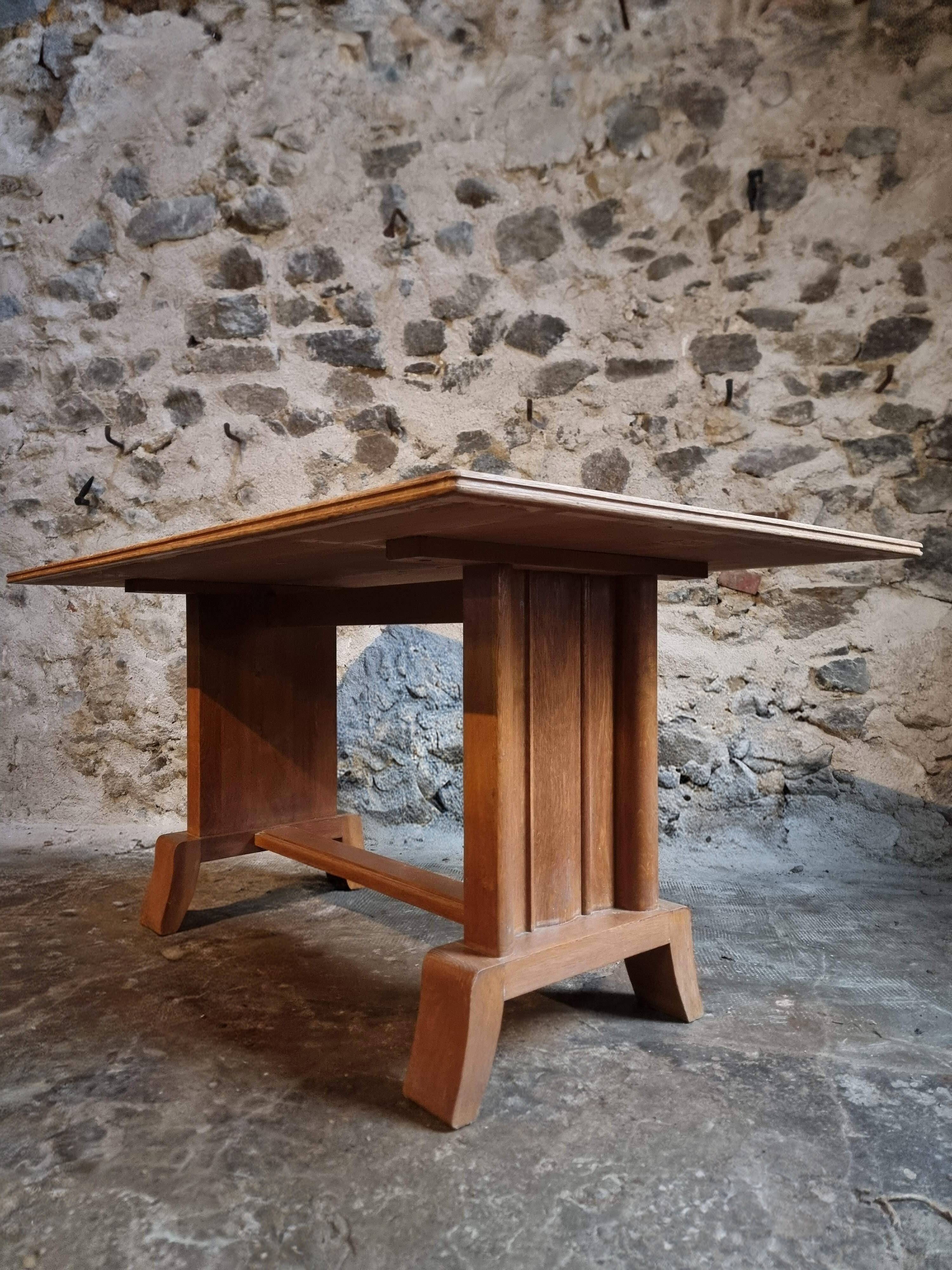 French Art Deco dining table in oak, 1930–1950
