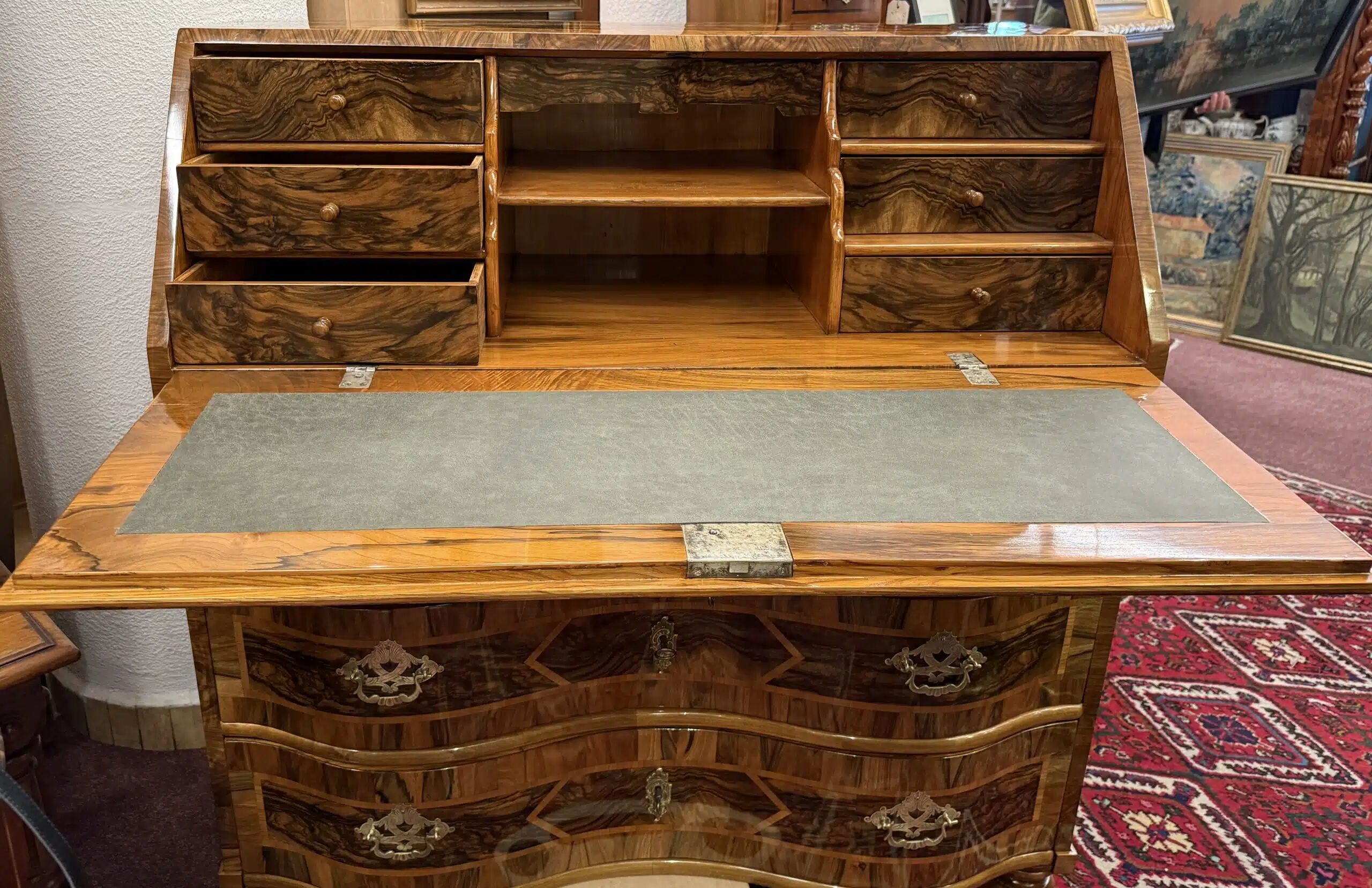 Baroque Bureau Secretary Desk, Fruitwood Marquetry, Germany, c. 1760