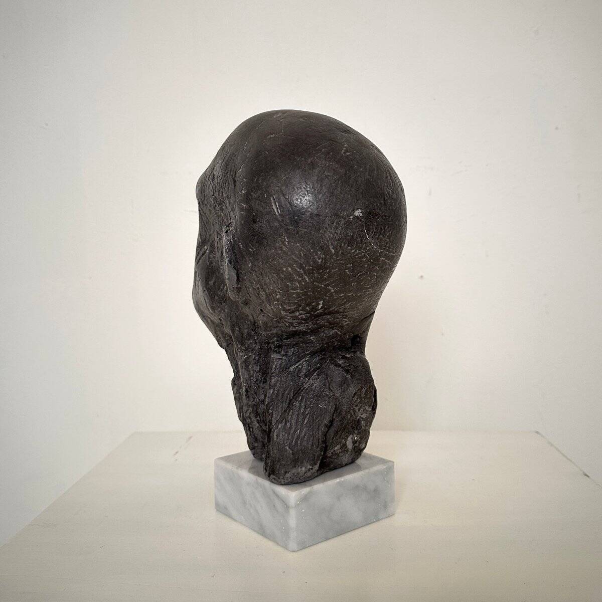 Mid Century Painted Plaster Bust of a Man on a Marble Base, 1976