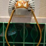 VINTAGE SHELL WASHBASIN SET PORCELAIN OF PARIS SHELVES BASIN AND TOWEL RACK