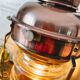 Large electrified copper and brass lamp