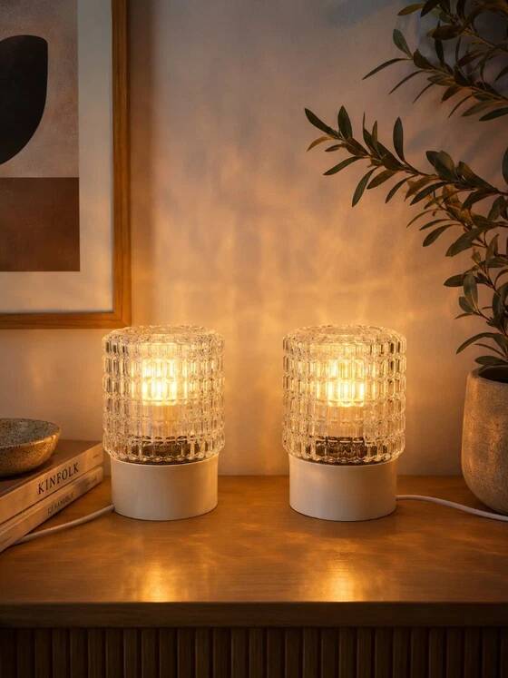 Pair of textured glass lamps 1970
