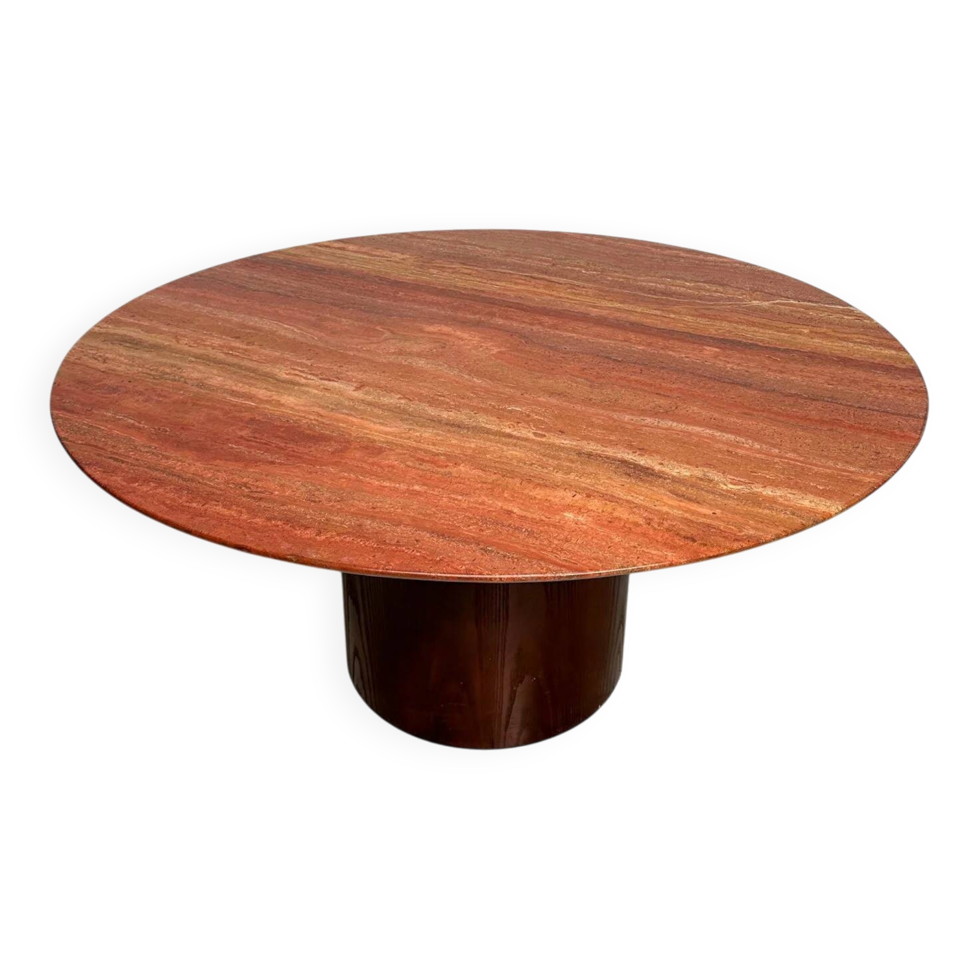 1970s Vintage Extra Large Round Red Travertine Dining Table