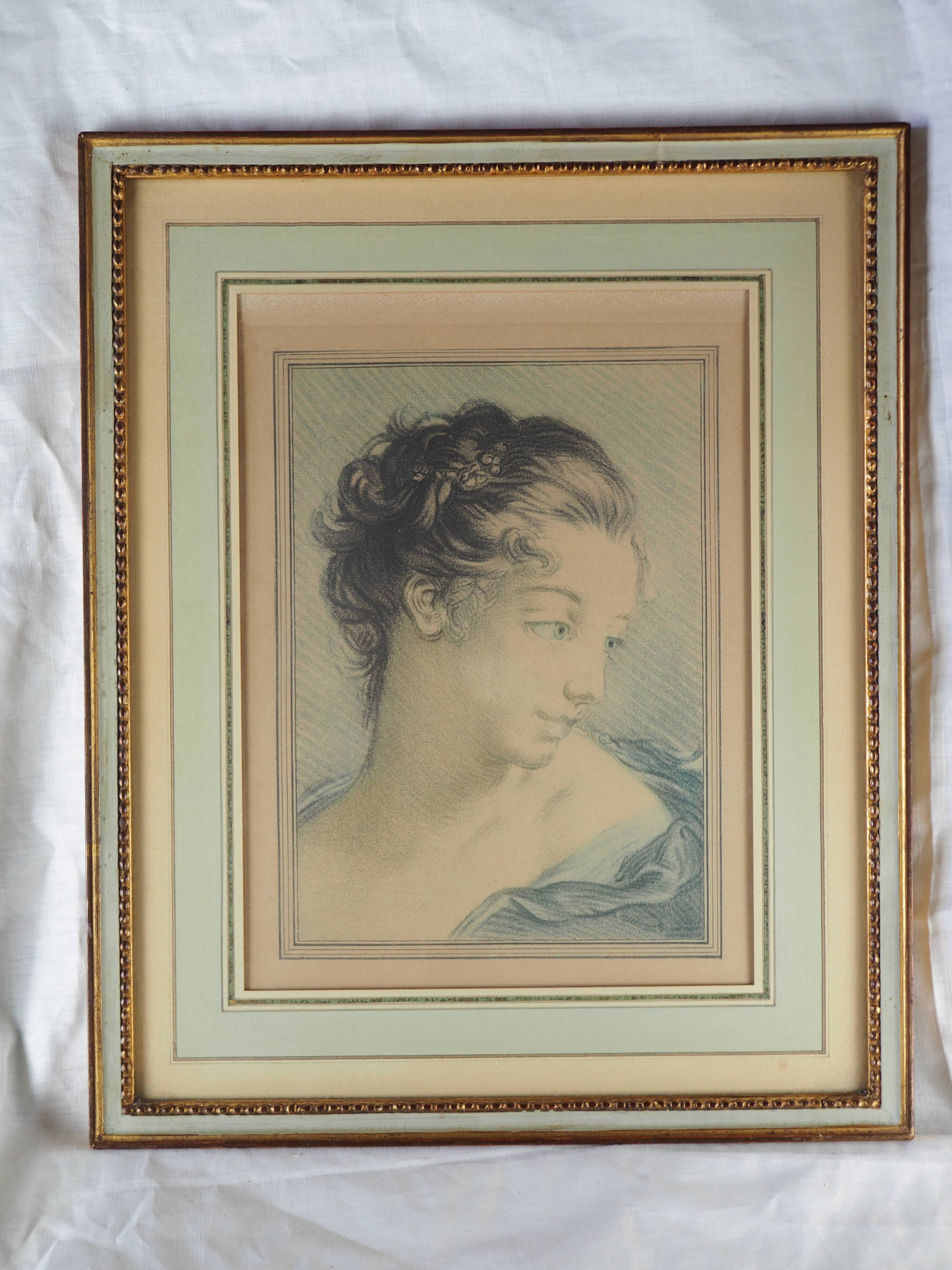 Portrait of a woman after François Boucher - chromolithography of Louis Marin Bonnet - XVIIIth