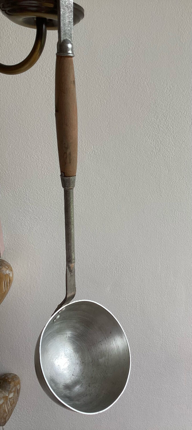 Old ladle aluminum wooden handle