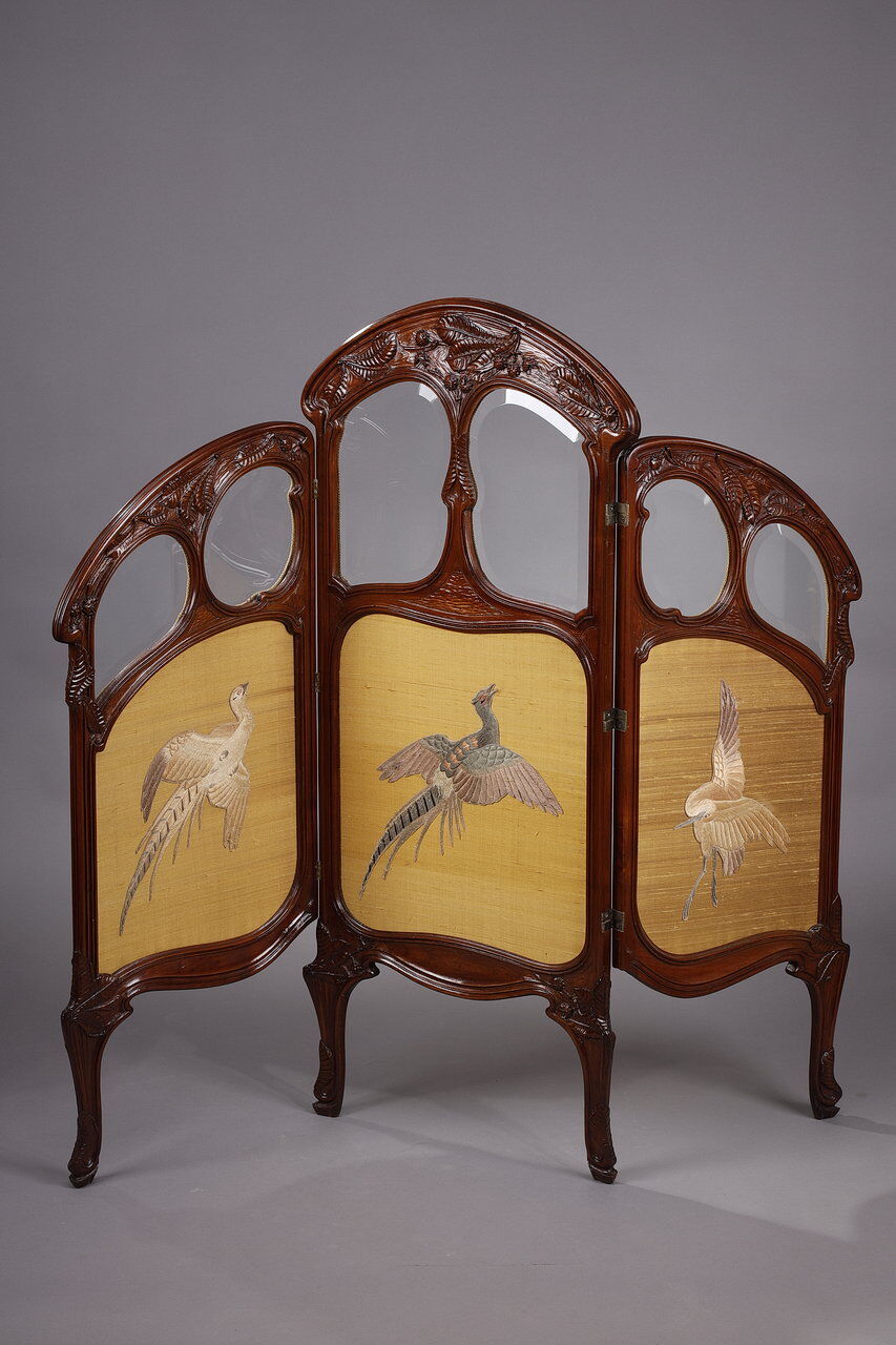 1900 three-leaf mahogany screen by Felix Bernard