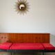 Day Bed sofa in skai, red mottled fabric and black metal 1950
