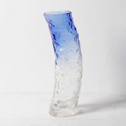 Vintage Blue and Clear Glass Art Vase / Hand-blown Home Decor  Italy / 1980