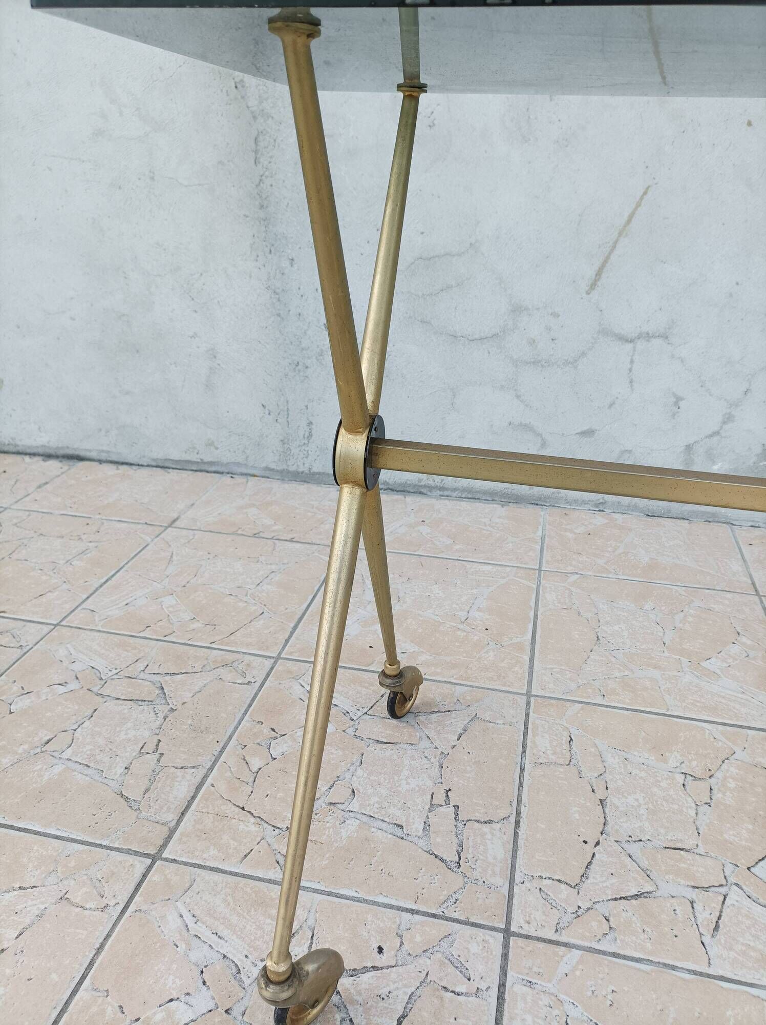 Vintage dessert trolley in brass and smoked glass 1960