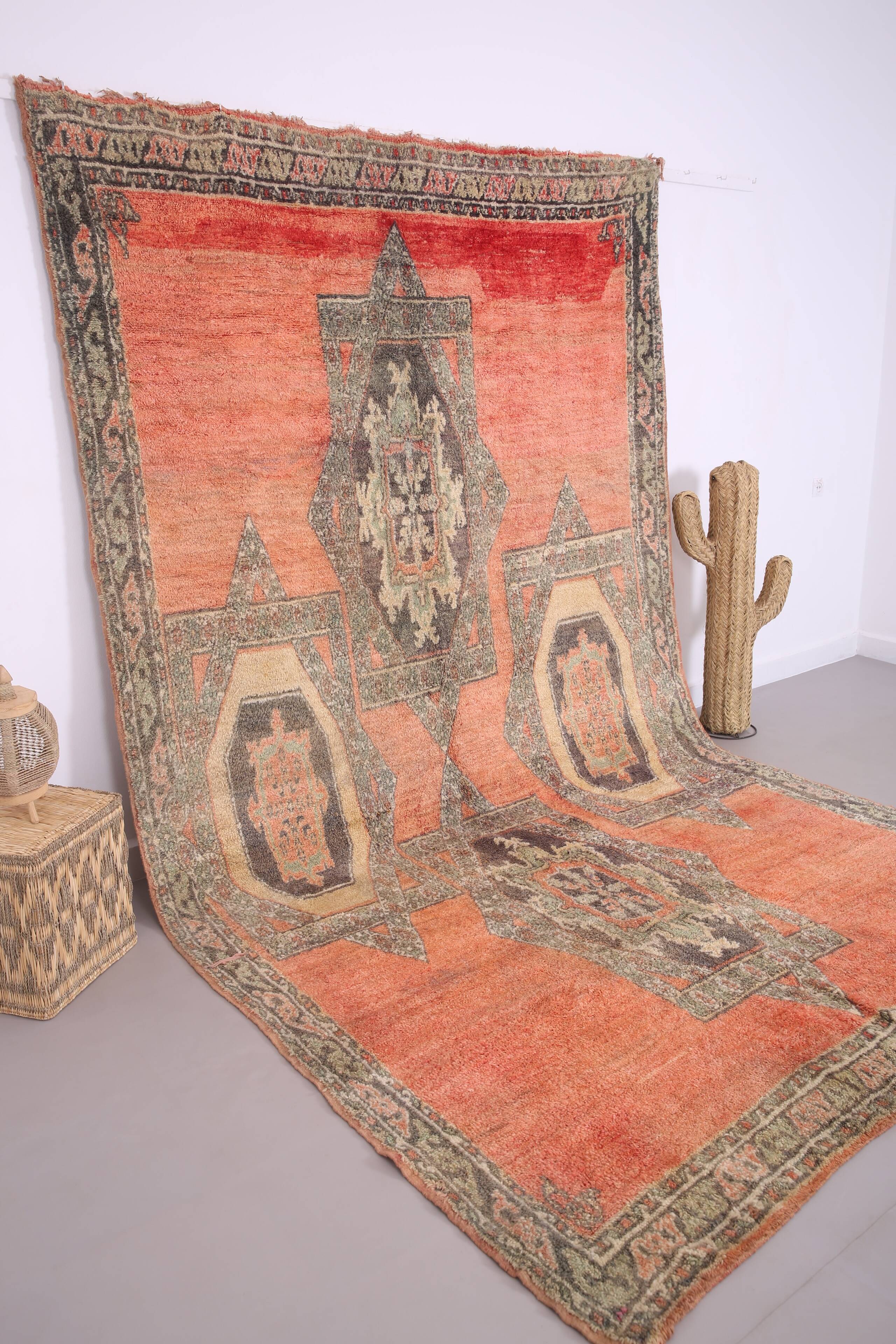 Vintage Handmade Moroccan Rug 213 x 363 cm - Peach Moroccan Rug Berber