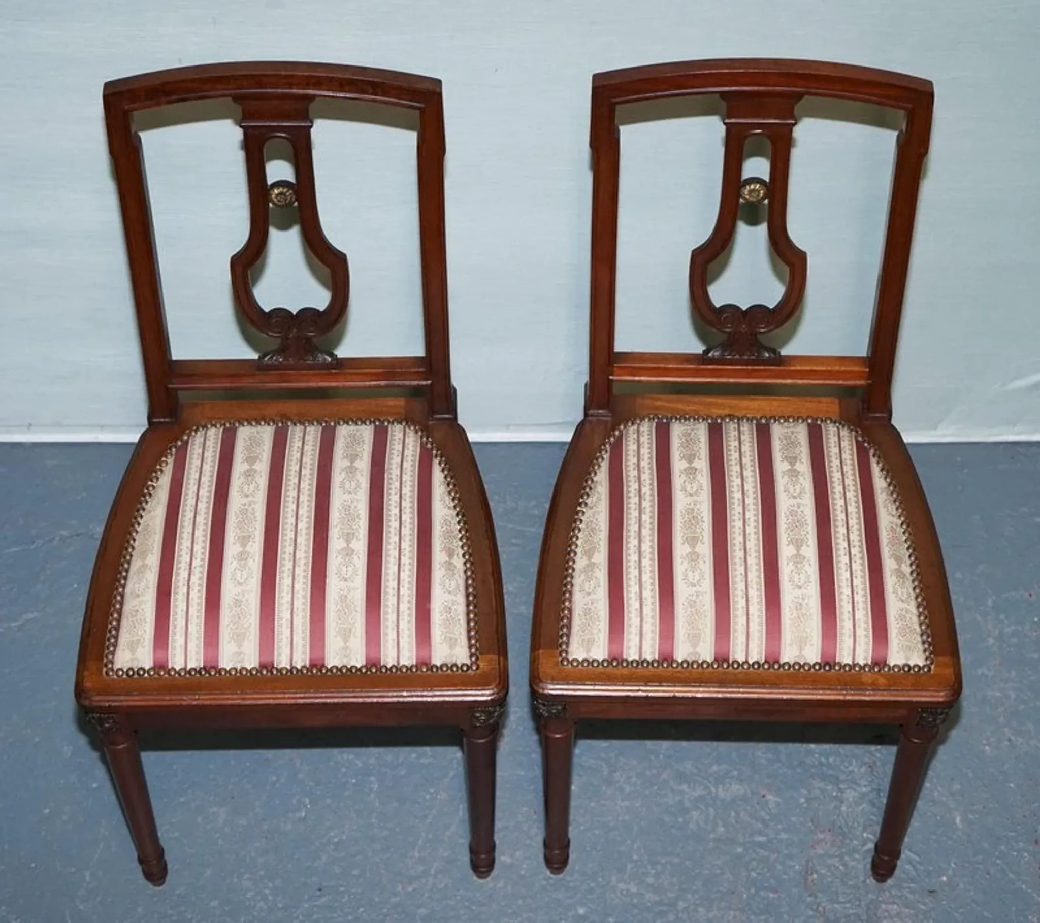 Set of Vintage Wooden Dining Chairs with Carved Details