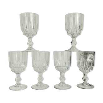 6 Luminarc white wine glasses, Lance model, 1970, made in France