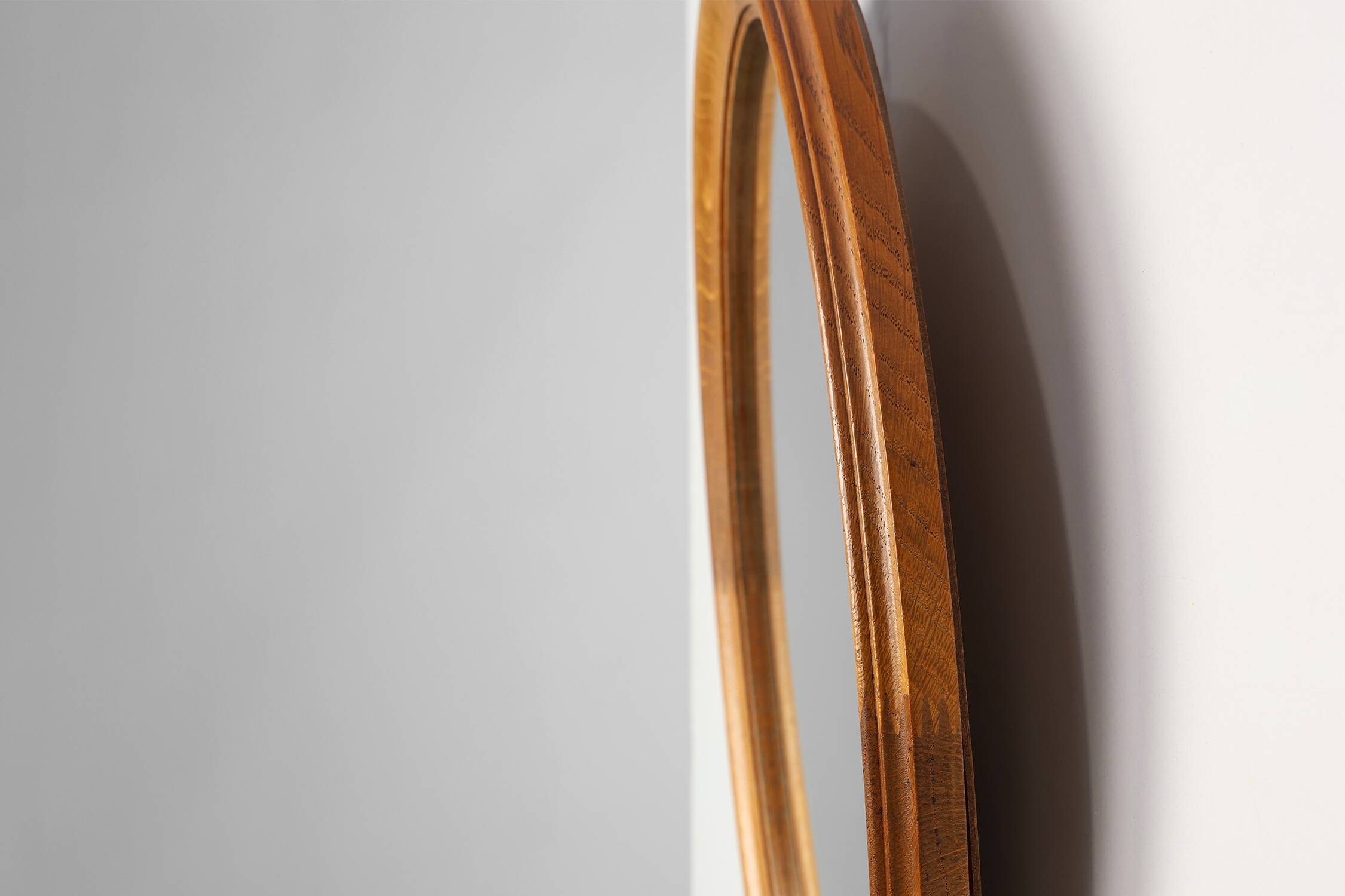 Mid century oval oak Mirror, Belgium 1950s