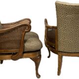 Pair of wood and cane armchairs