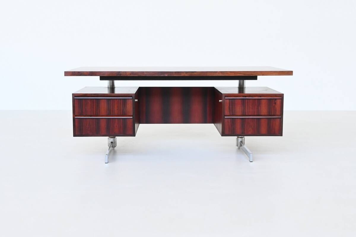 Danish floating writing desk in rosewood and chrome Denmark 1960