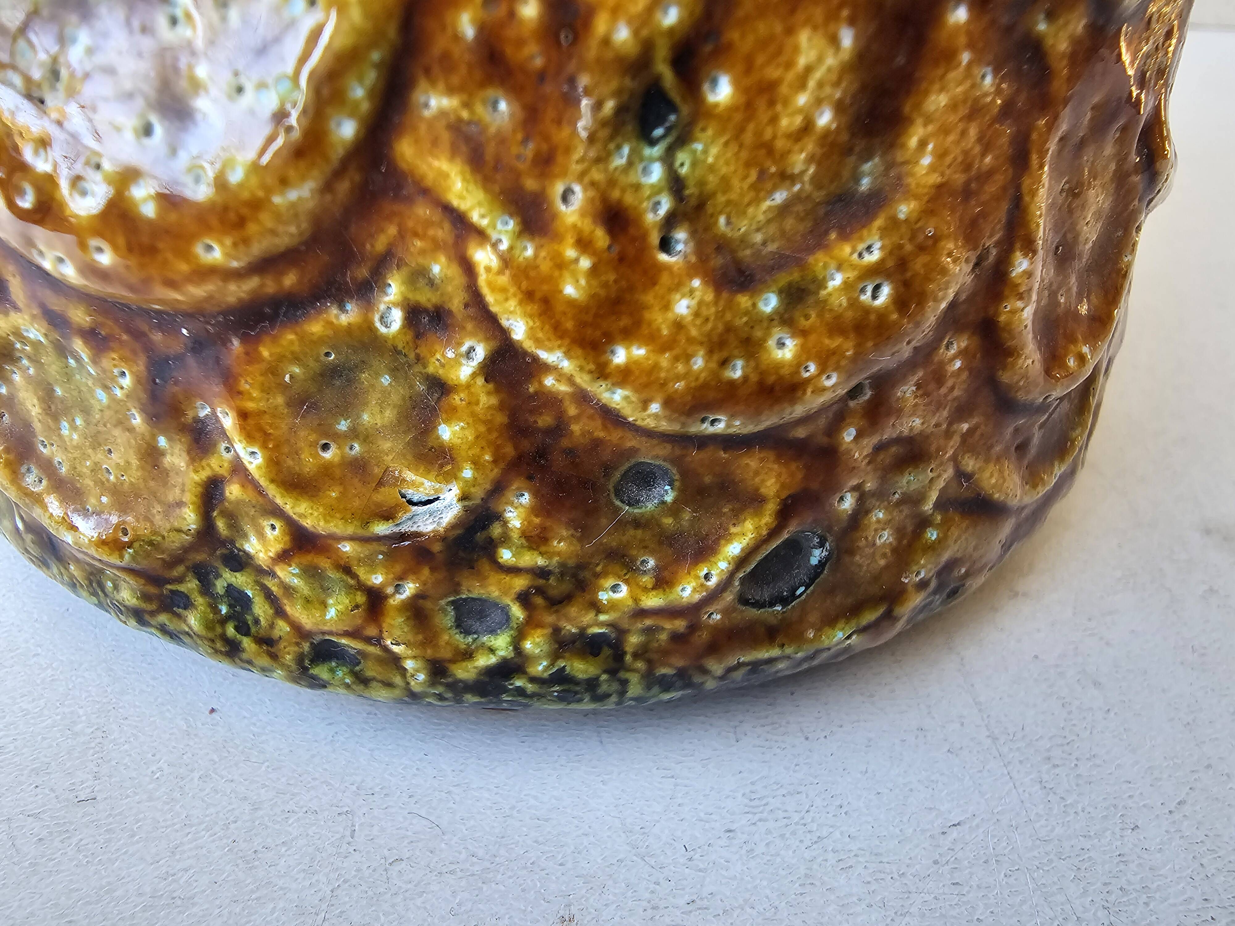Vintage ceramic vase with honey glazes in Vallauris style, 30cm.