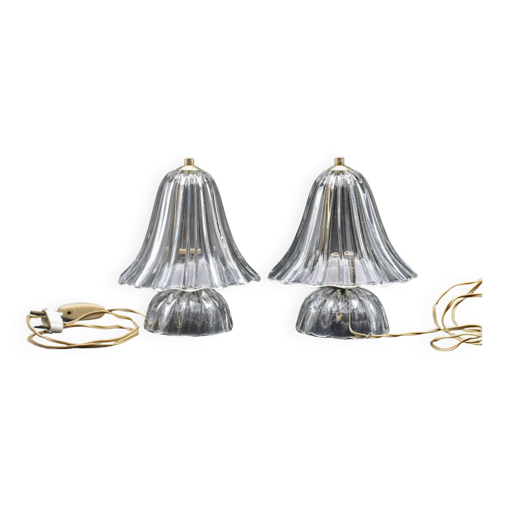 Set of 2 Art Deco Murano glass Barovier e Toso table lamps, 1950